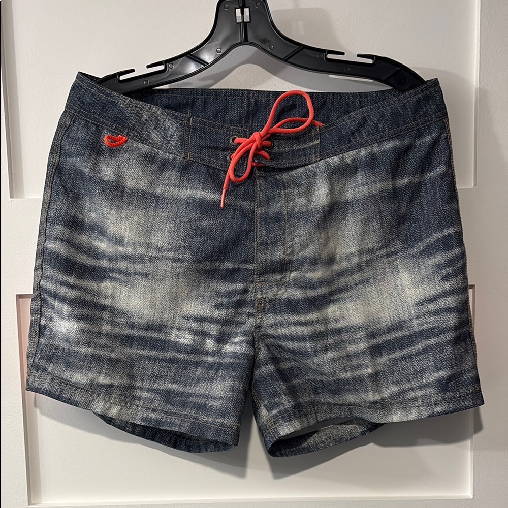 Sundek Denim Shorts with Vibrant Orange Tie
